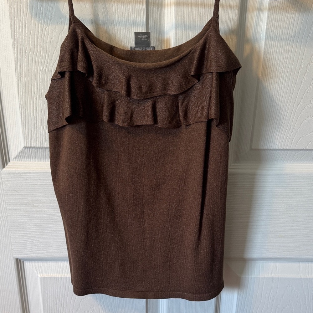 Ann Taylor Brown sparkle Ruffle Tank Top